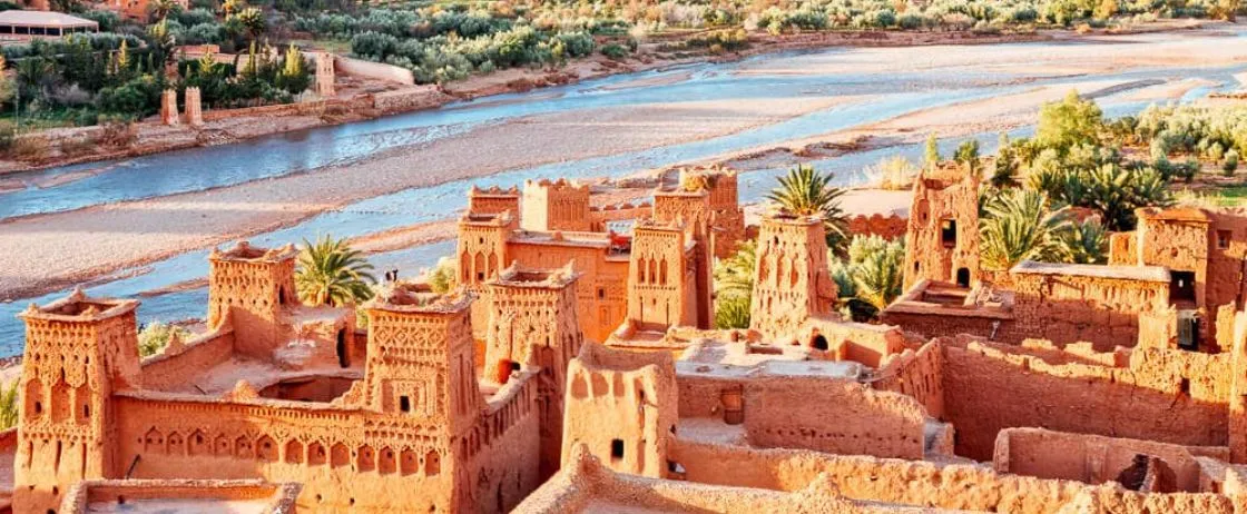View of Ait Ben Haddou Kasbah, a UNESCO site on the 3-day desert tour from Marrakech.